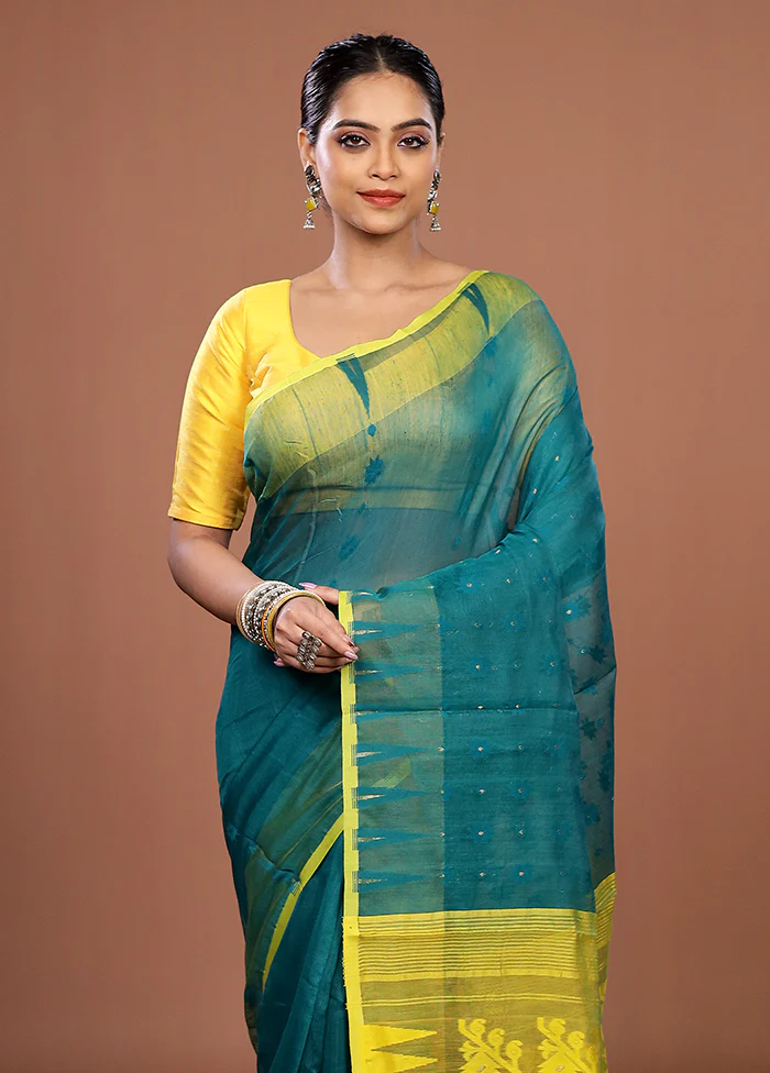 Green Jamdani Cotton Saree Without Blouse Piece