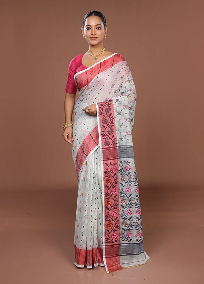 Green Jamdani Cotton Saree Without Blouse Piece - Image 2