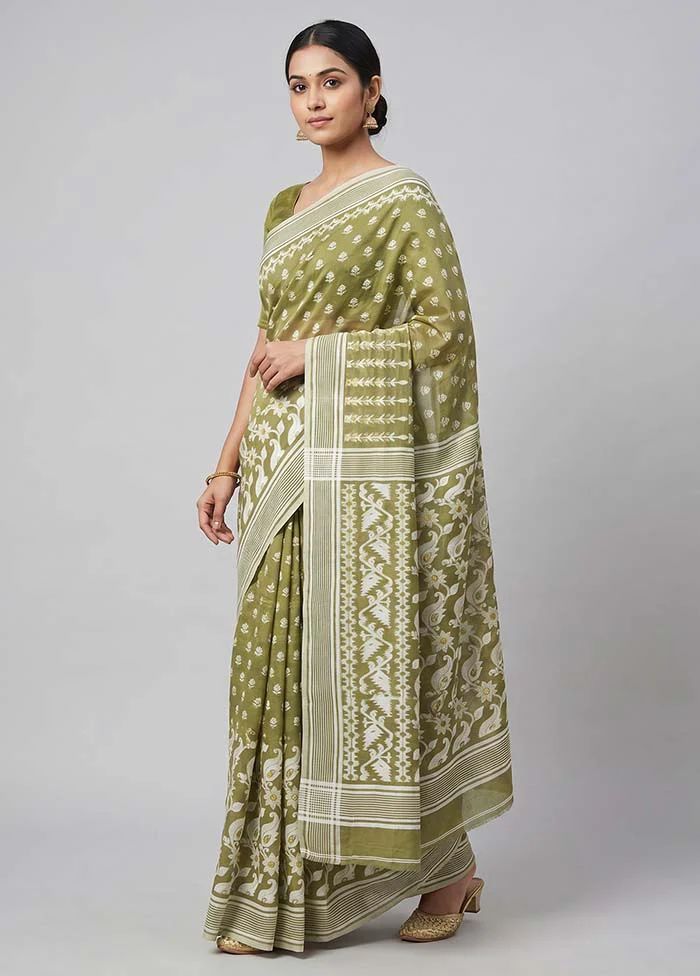 Green Jamdani Cotton Saree Without Blouse Piece