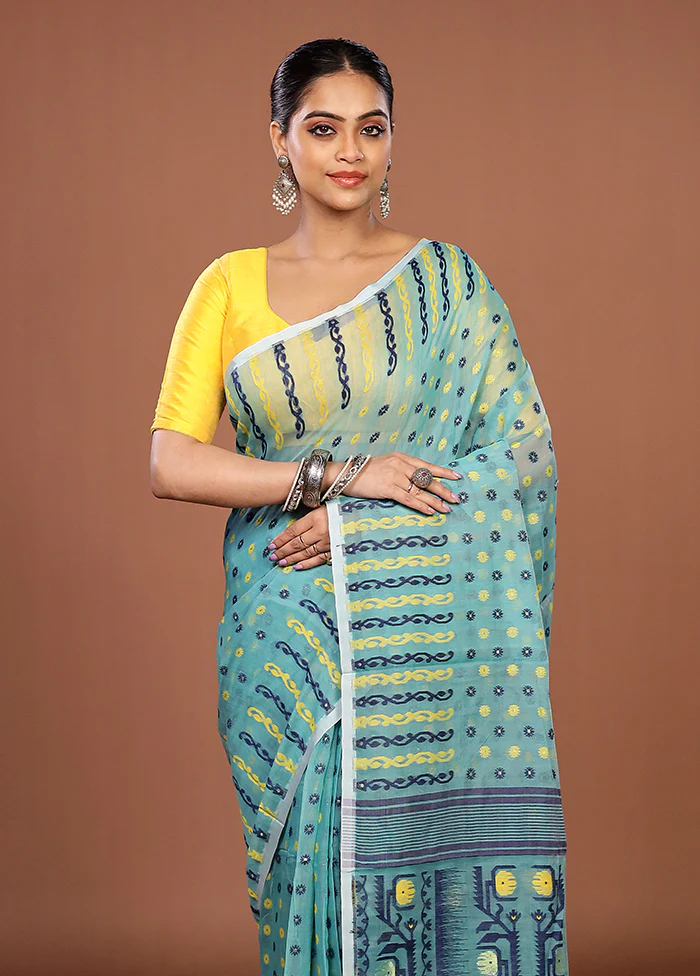 Green Jamdani Cotton Saree Without Blouse Piece