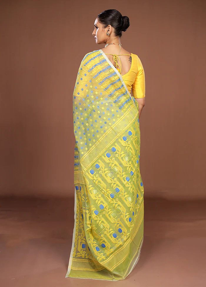 Green Jamdani Cotton Saree Without Blouse Piece - Image 3