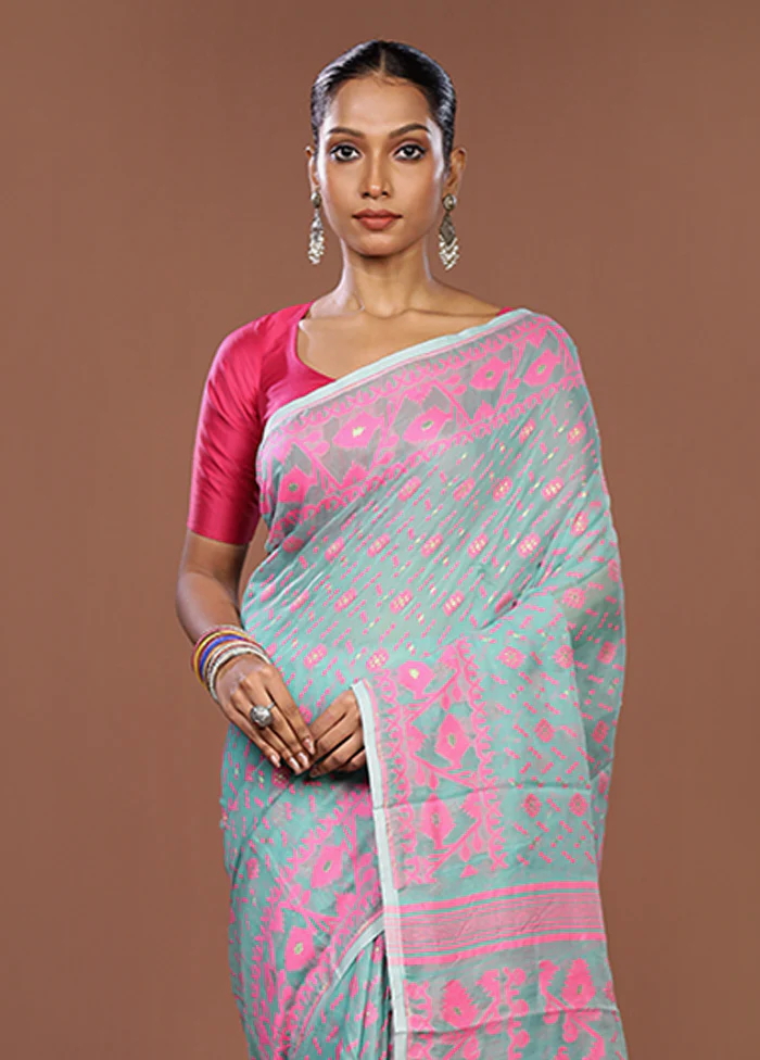 Green Jamdani Cotton Saree Without Blouse Piece
