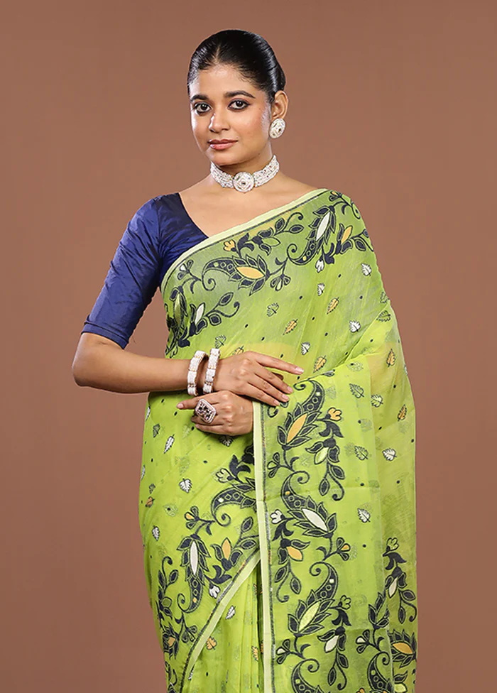 Green Jamdani Cotton Saree Without Blouse Piece