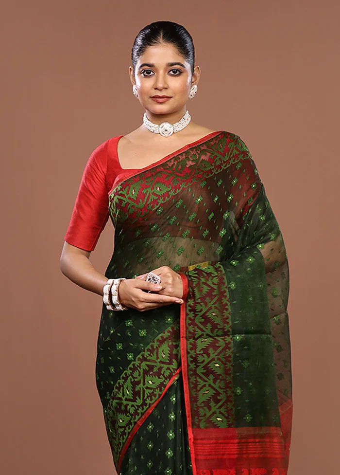 Green Jamdani Cotton Saree Without Blouse Piece