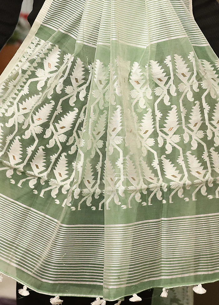 Green Jamdani Woven Dupatta - Image 3