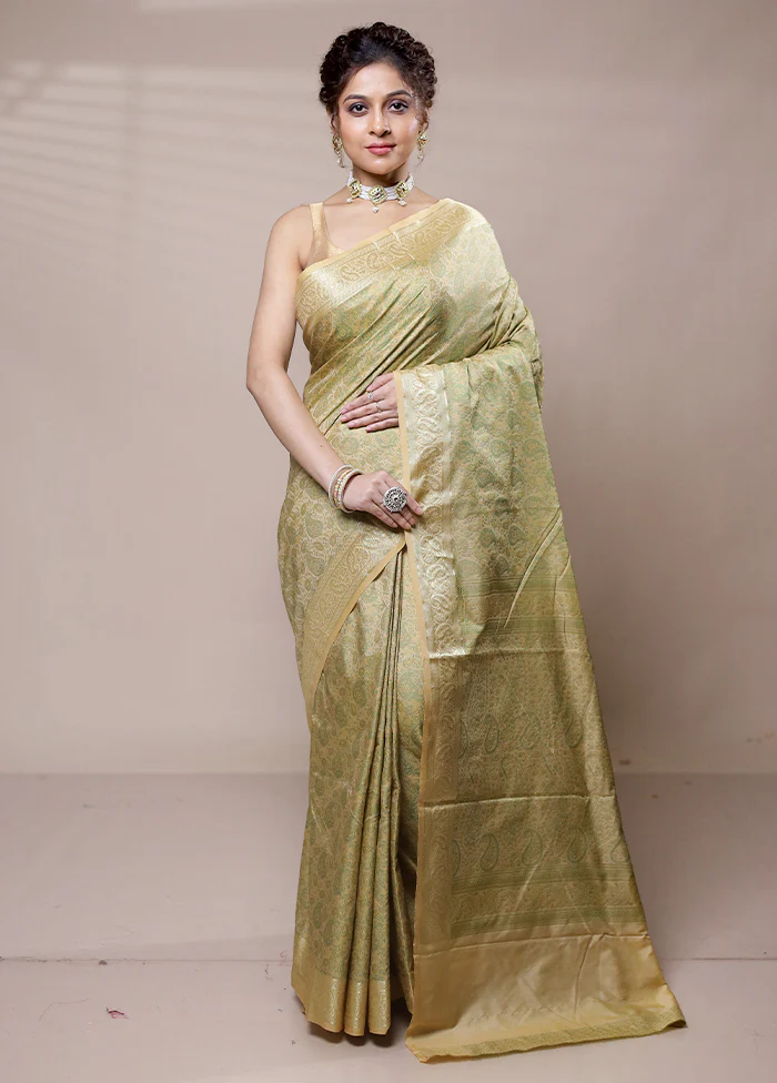 Green Jamewar Silk Saree With Blouse Piece - Image 2