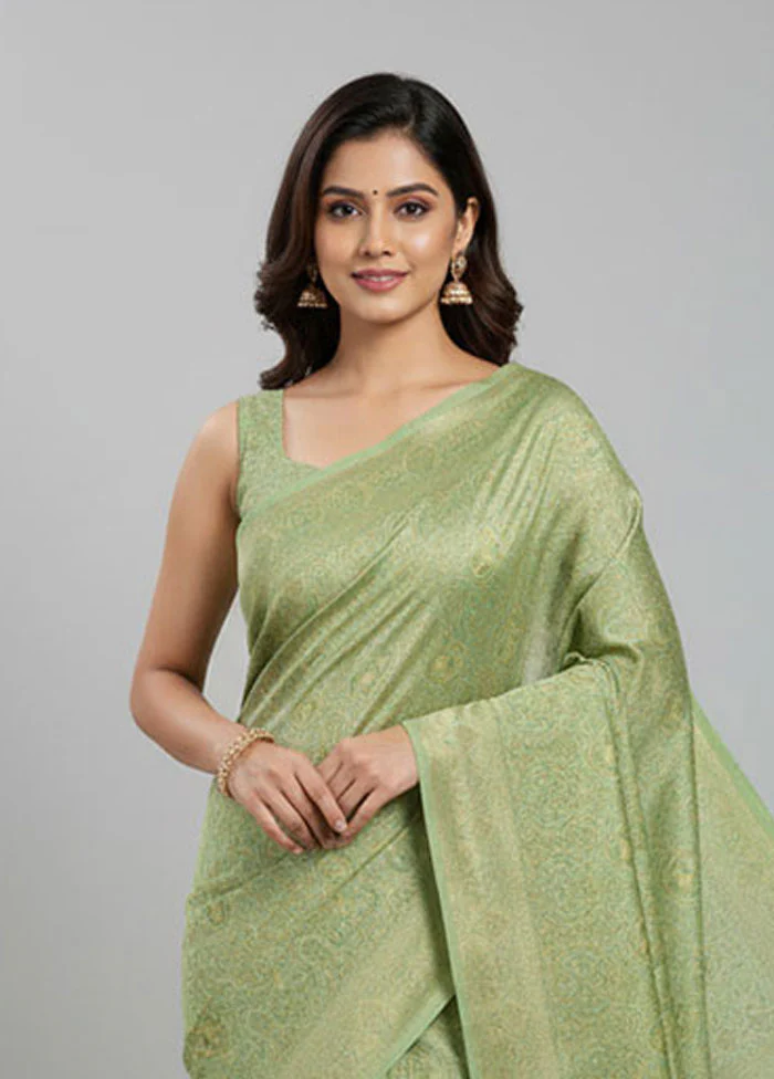 Green Jamewar Silk Saree With Blouse Piece - Image 2