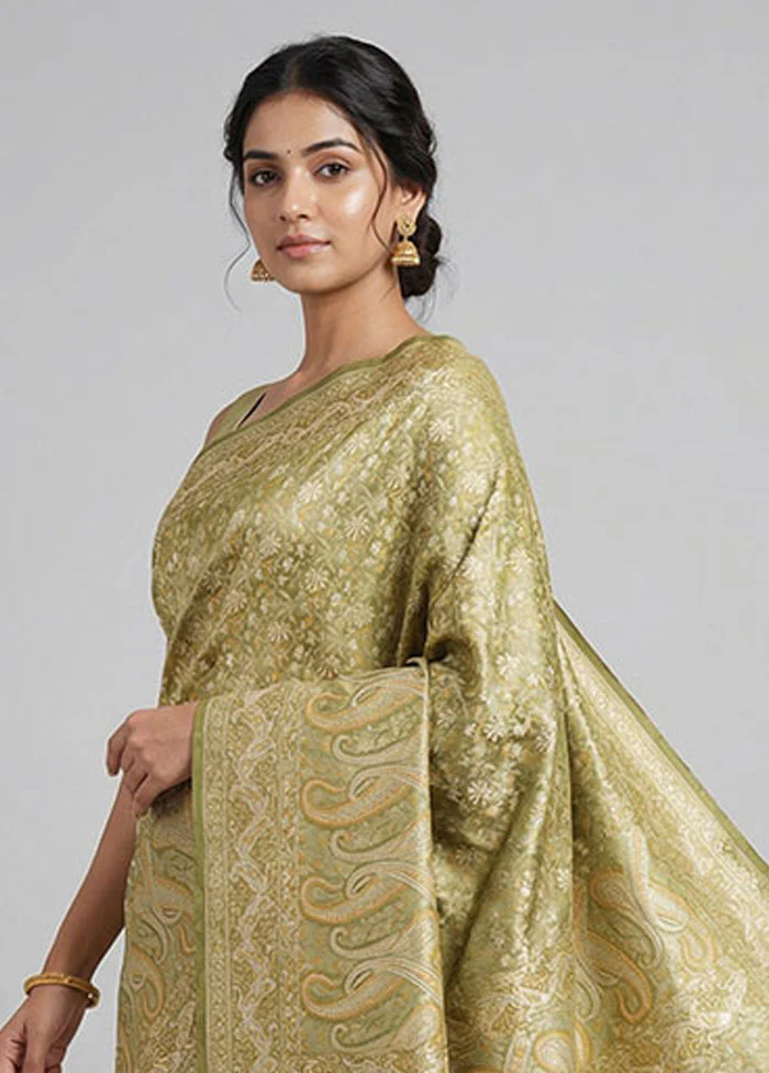 Green Jamewar Silk Saree With Blouse Piece - Image 2