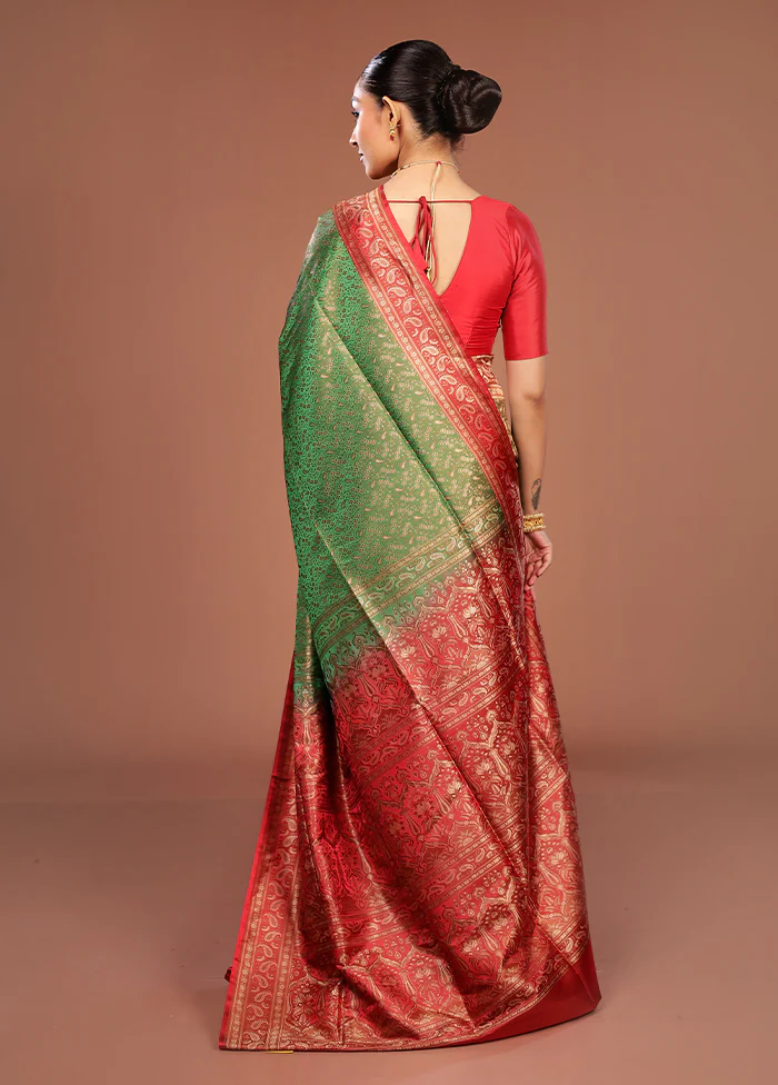 Green Jamewar Silk Saree With Blouse Piece - Image 3