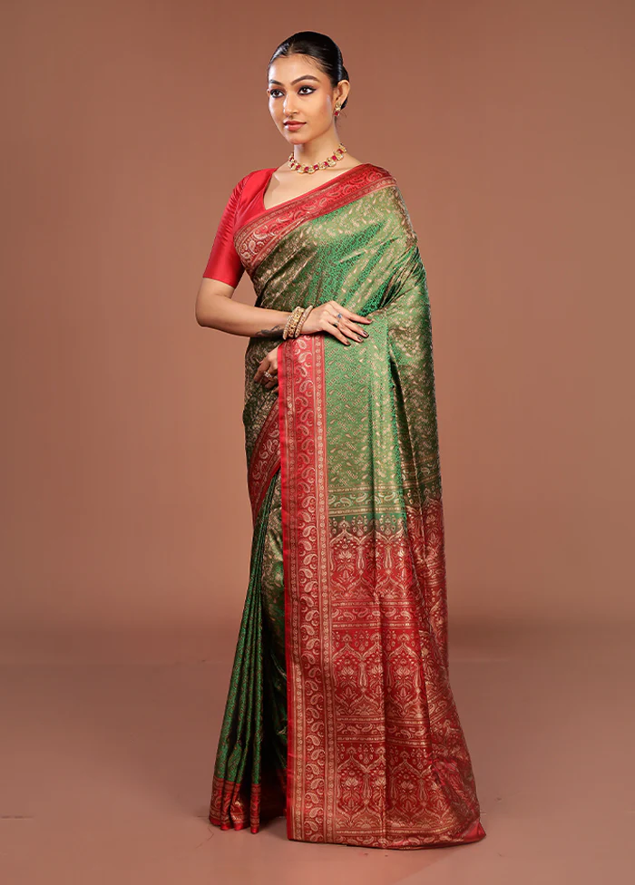 Green Jamewar Silk Saree With Blouse Piece - Image 4