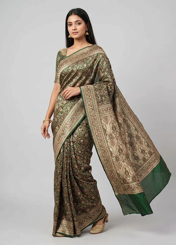Green Jamewar Silk Saree With Blouse Piece