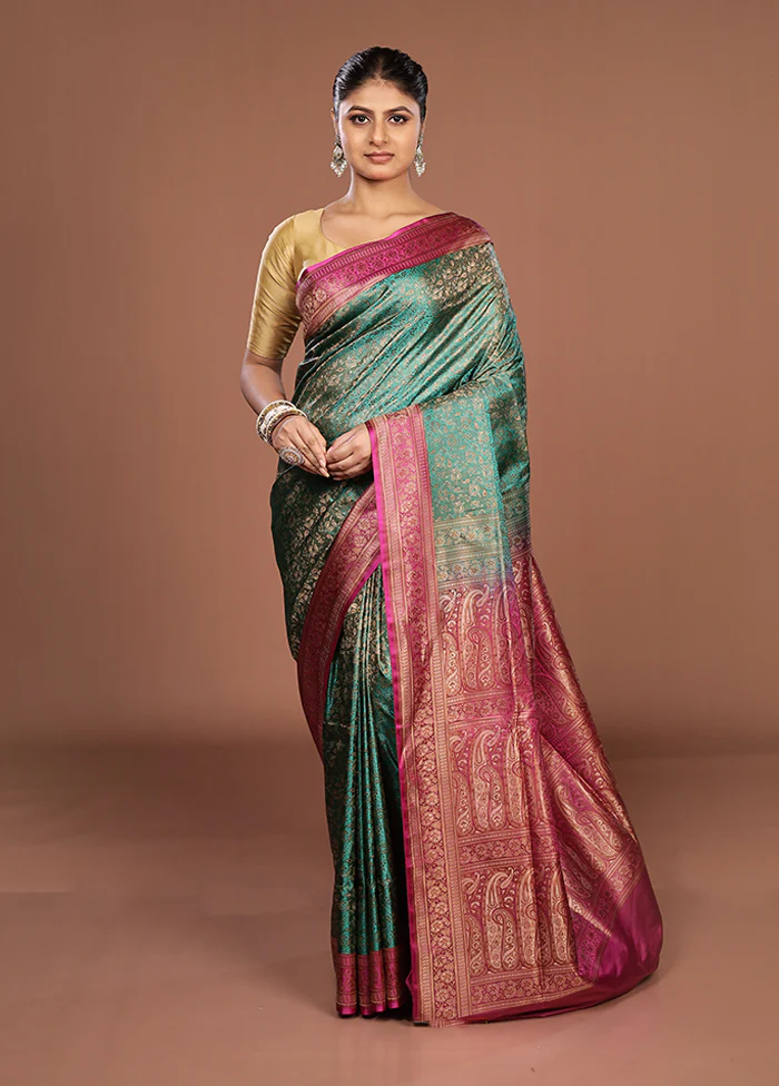 Green Jamewar Silk Saree With Blouse Piece - Image 2