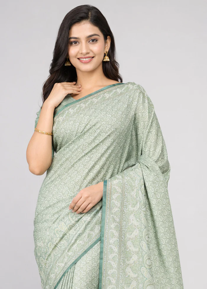 Green Jamewar Silk Saree With Blouse Piece - Image 2