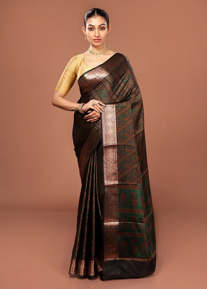 Green Jamewar Silk Saree With Blouse Piece - Image 2