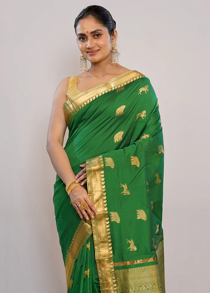 Green Kanjivaram Pure Silk Saree With Blouse Piece