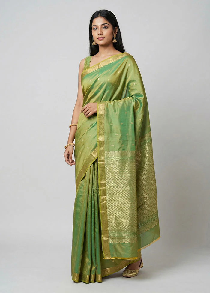 Green Kanjivaram Silk Saree With Blouse Piece
