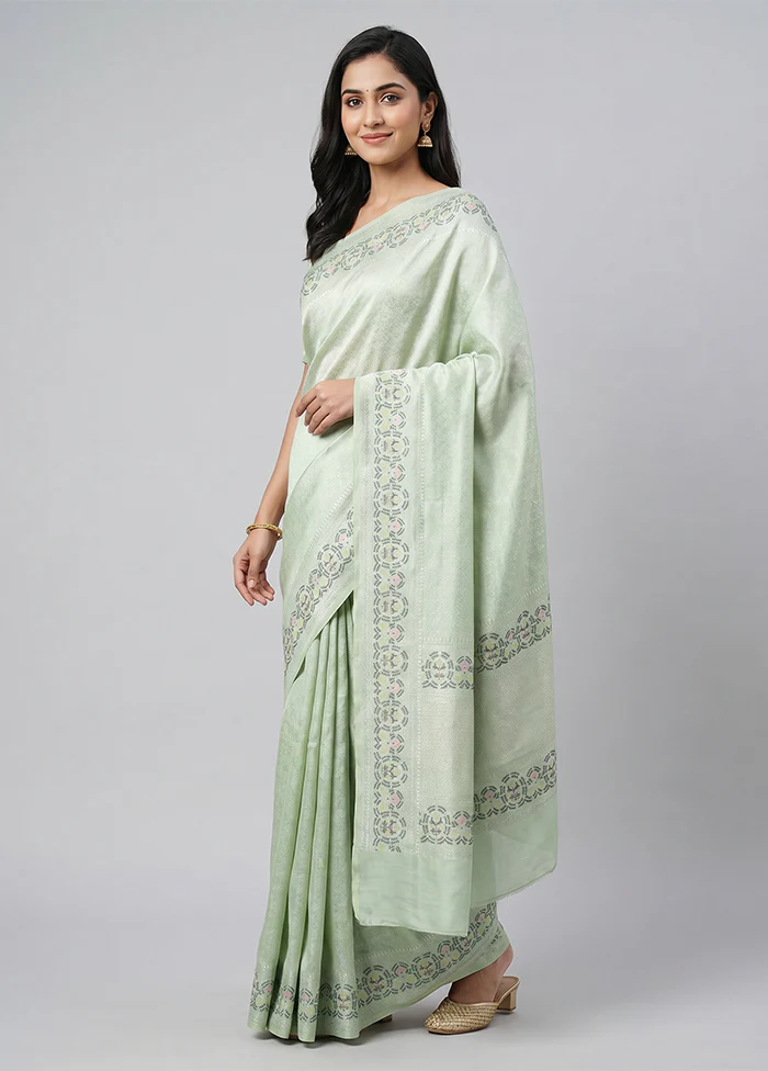 Green Kanjivaram Silk Saree With Blouse Piece