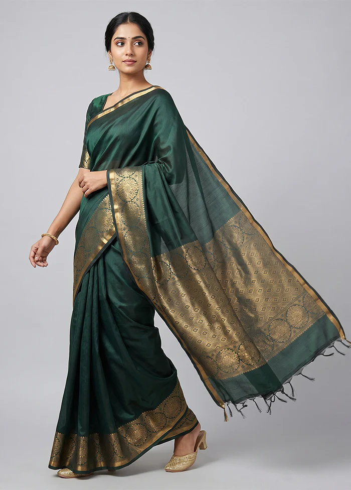 Green Kanjivaram Silk Saree With Blouse Piece