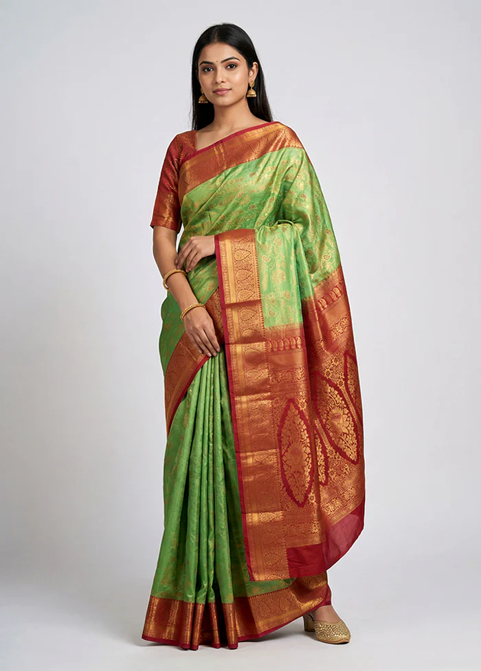 Green Kanjivaram Silk Saree With Blouse Piece