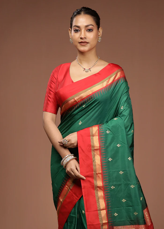 Green Kanjivaram Silk Saree With Blouse Piece
