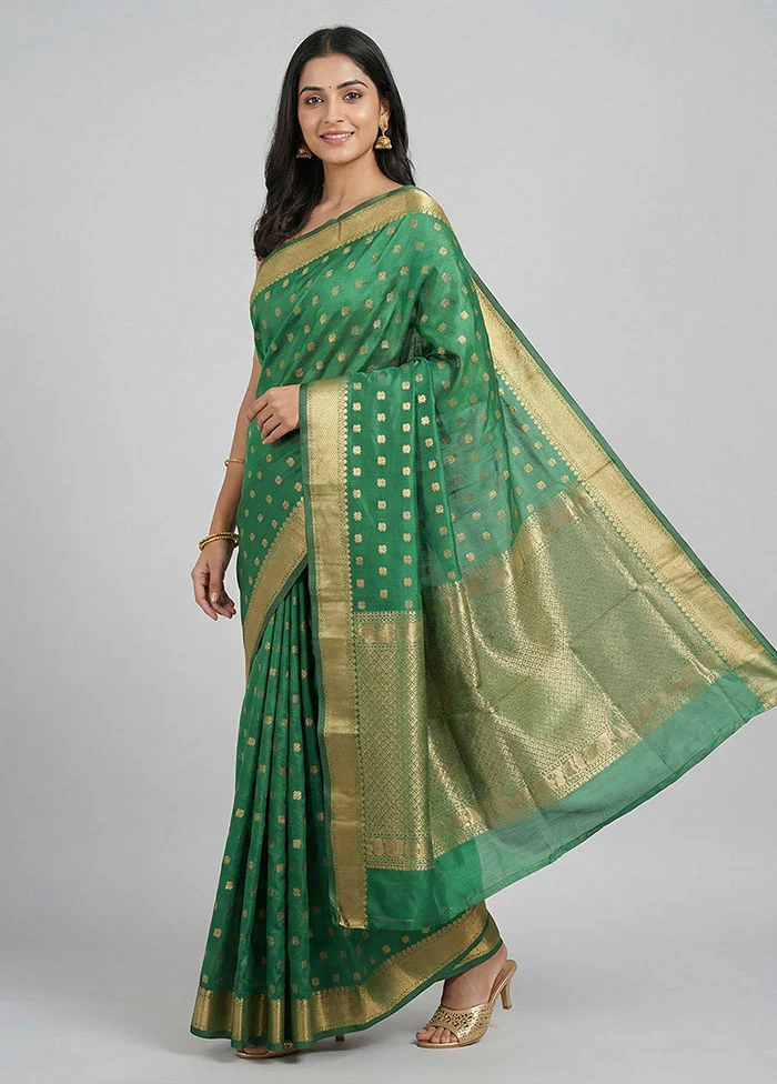 Green Kanjivaram Silk Saree With Blouse Piece