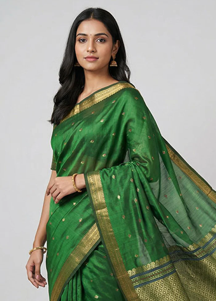 Green Kanjivaram Silk Saree With Blouse Piece