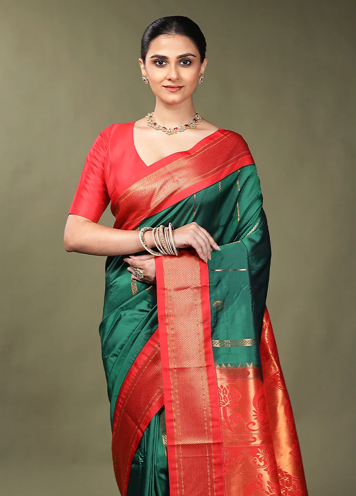 Green Kanjivaram Silk Saree With Blouse Piece