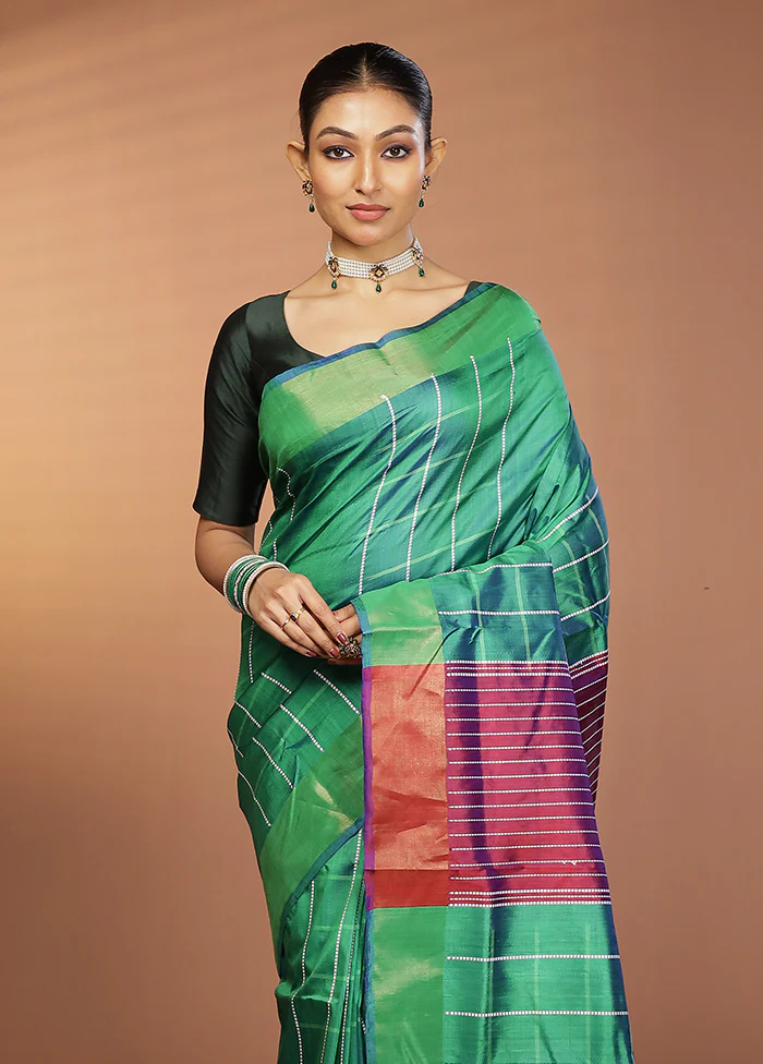 Green Kalakshetra Silk Saree With Blouse Piece