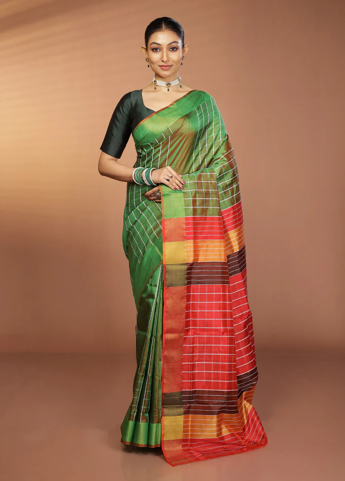 Green Kalakshetra Silk Saree With Blouse Piece - Image 2