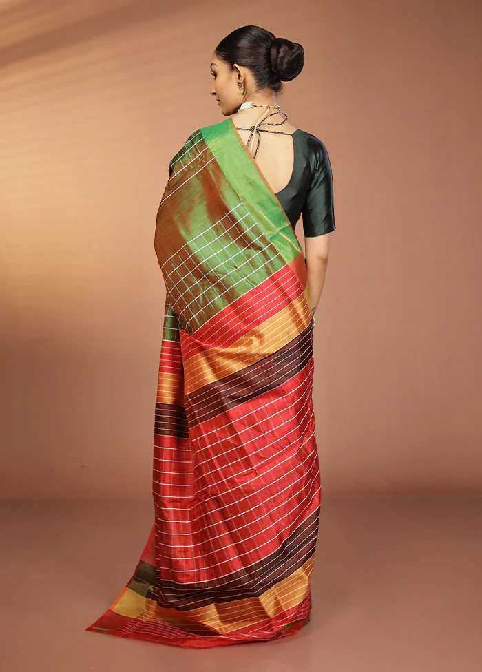 Green Kalakshetra Silk Saree With Blouse Piece - Image 3