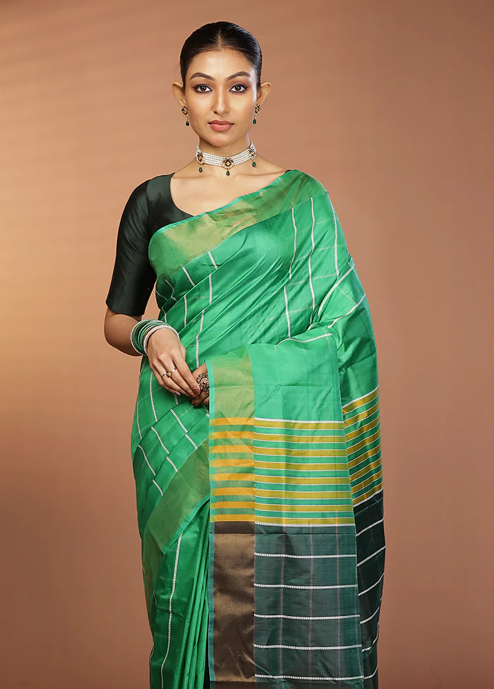 Green Kalakshetra Silk Saree With Blouse Piece