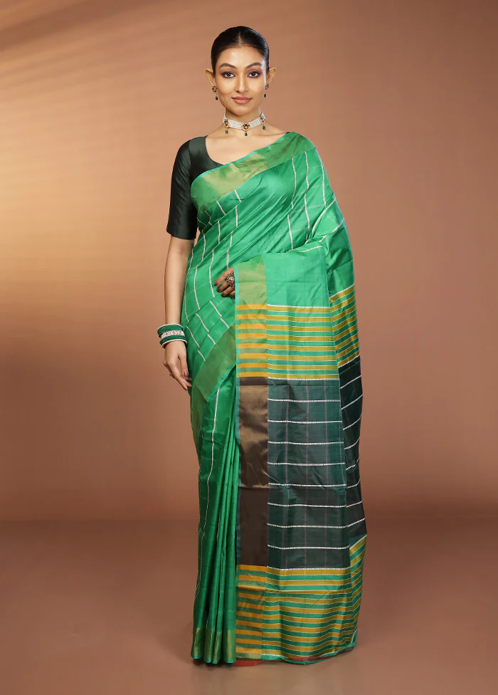 Green Kalakshetra Silk Saree With Blouse Piece - Image 2