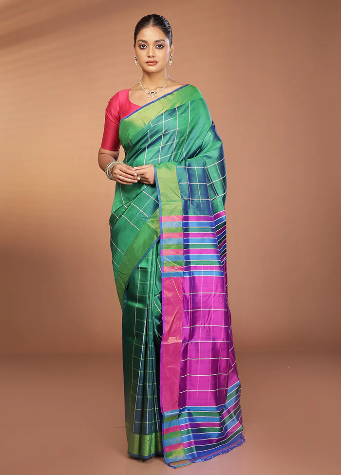 Green Kalakshetra Silk Saree With Blouse Piece - Image 2