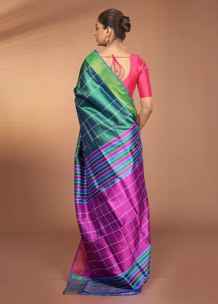 Green Kalakshetra Silk Saree With Blouse Piece - Image 3