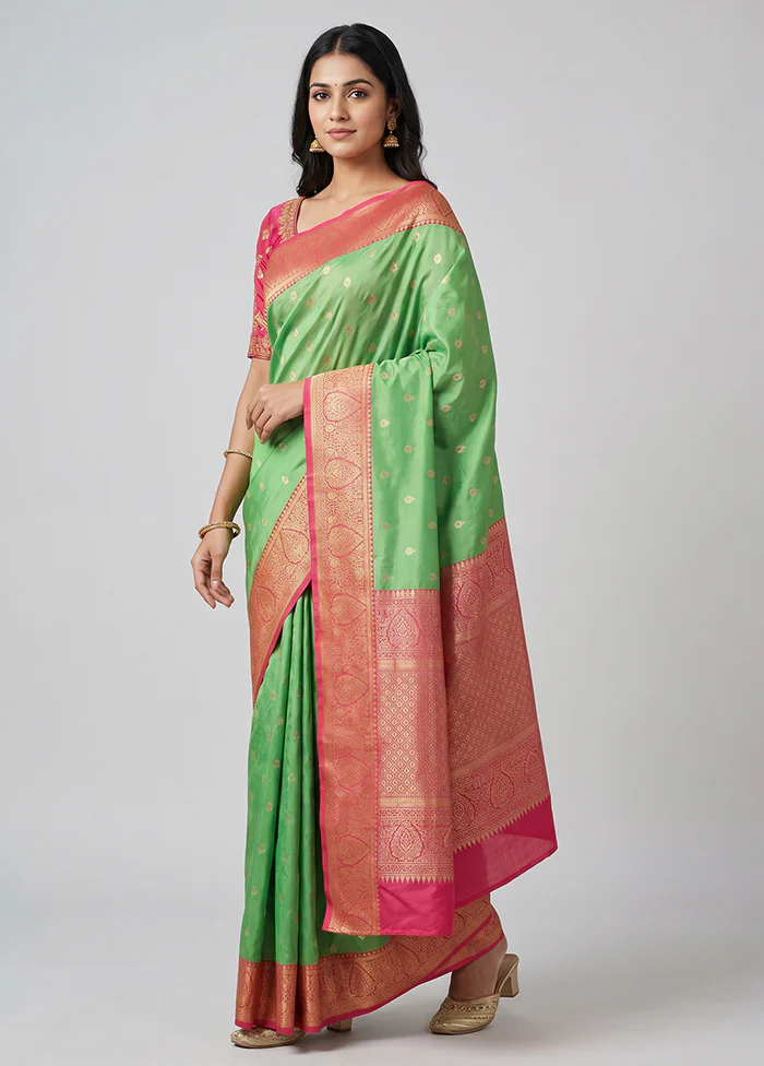 Green Kanjivaram Silk Saree With Blouse Piece