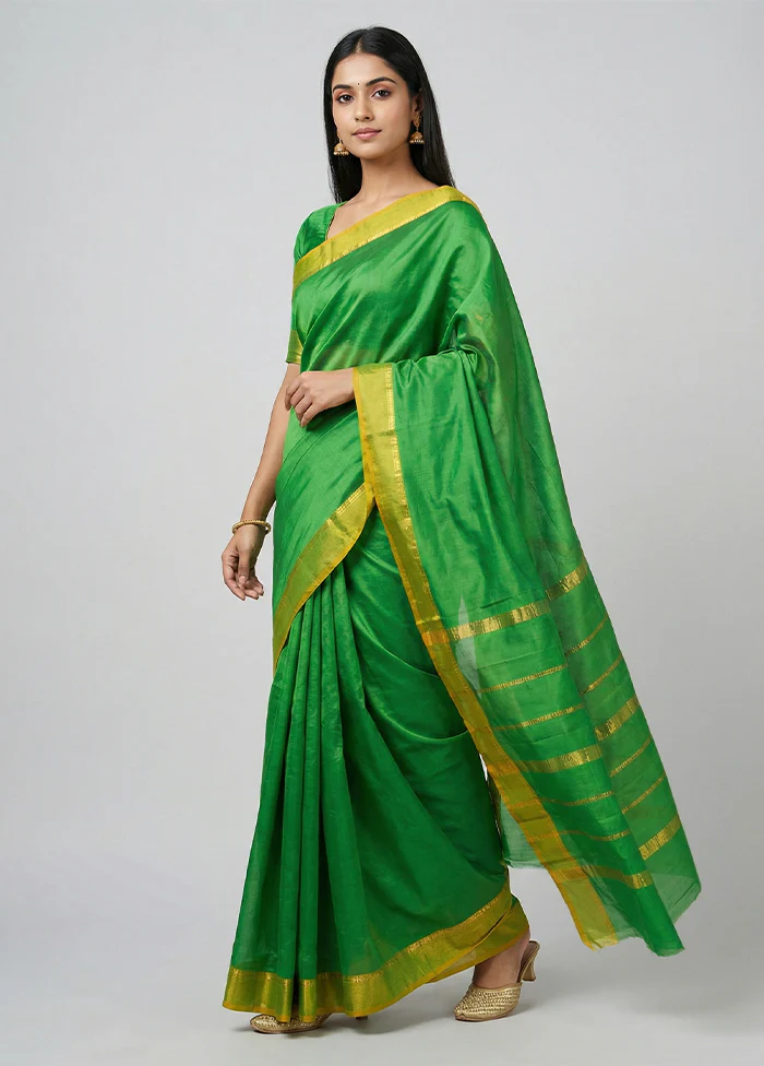 Green Kanjivaram Silk Saree With Blouse Piece