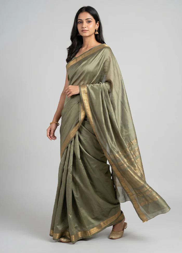Green Kanjivaram Silk Saree With Blouse Piece