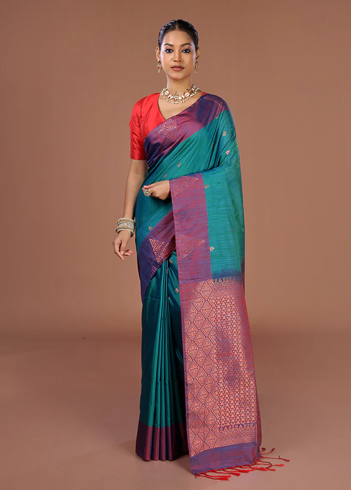 Green Kanjivaram Silk Saree With Blouse Piece - Image 2