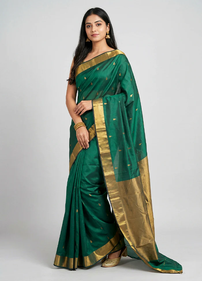 Green Kanjivaram Silk Saree With Blouse Piece