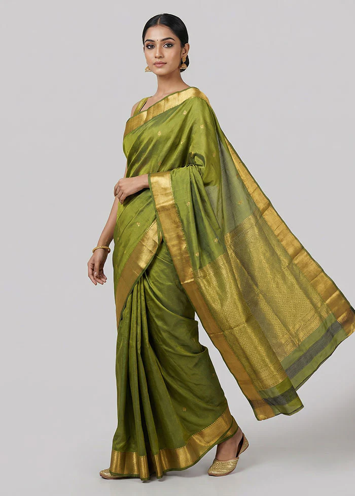 Green Kanjivaram Silk Saree With Blouse Piece