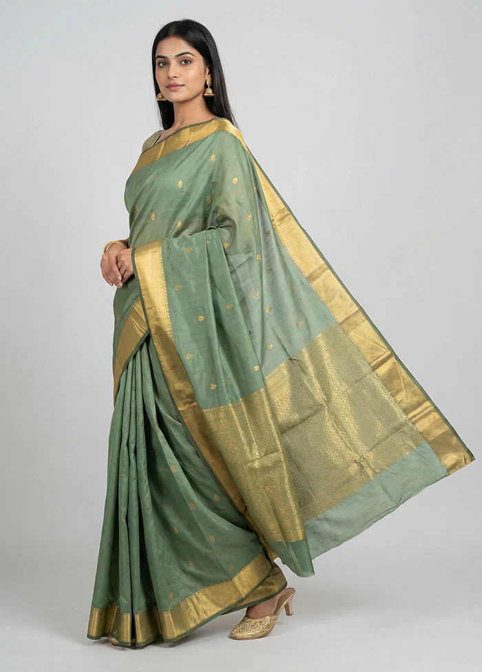 Green Kanjivaram Silk Saree With Blouse Piece