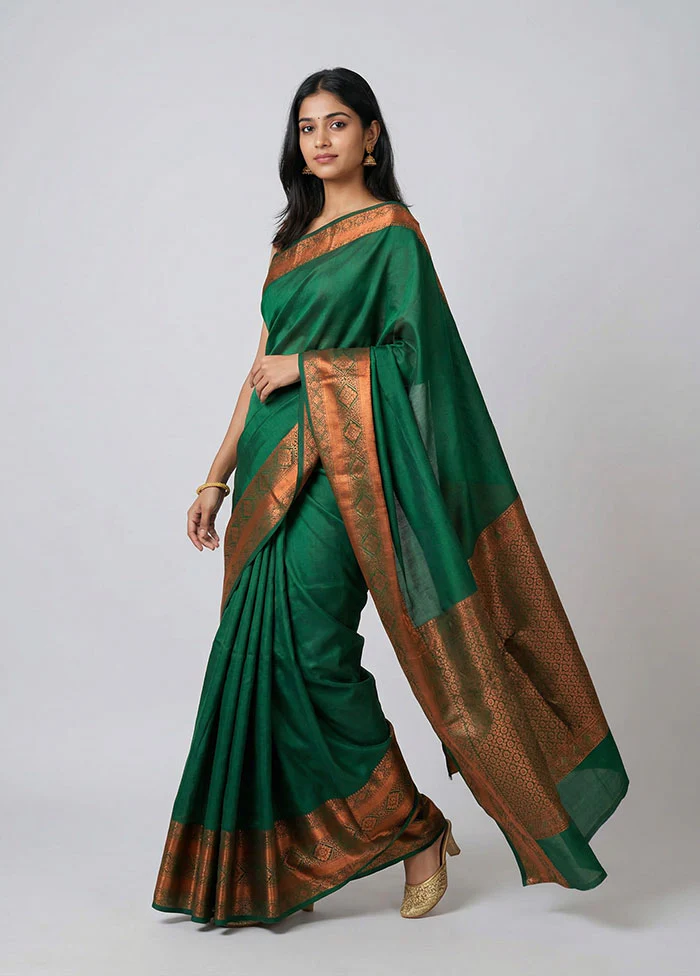 Green Kanjivaram Silk Saree With Blouse Piece