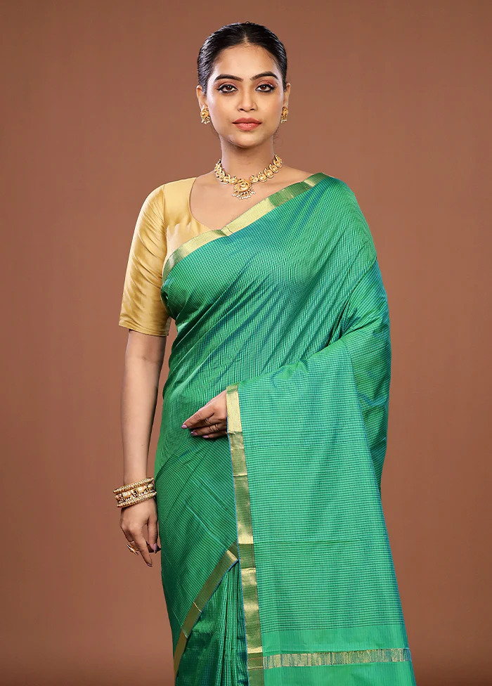 Green Kanjivaram Silk Saree With Blouse Piece