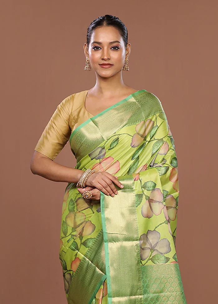 Green Kanjivaram Silk Saree With Blouse Piece