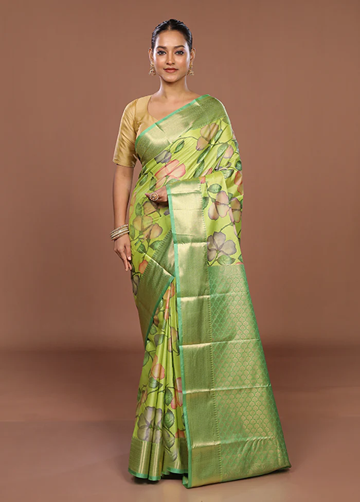 Green Kanjivaram Silk Saree With Blouse Piece - Image 2