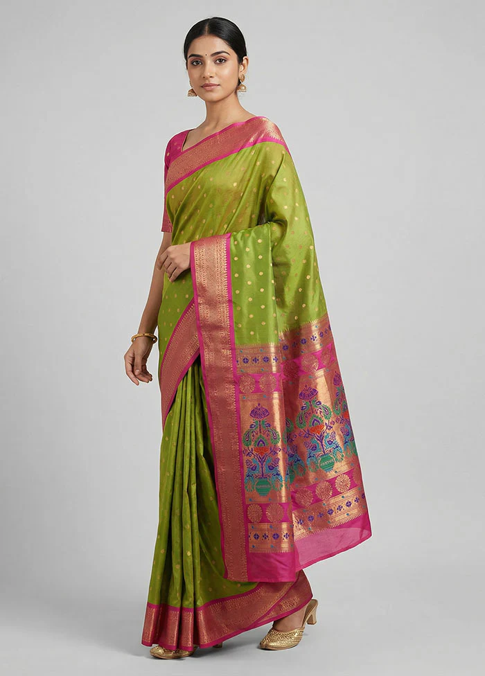 Green Kanjivaram Silk Saree With Blouse Piece