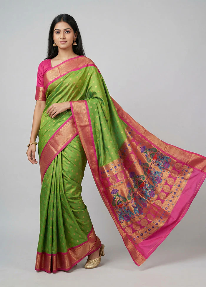 Green Kanjivaram Silk Saree With Blouse Piece