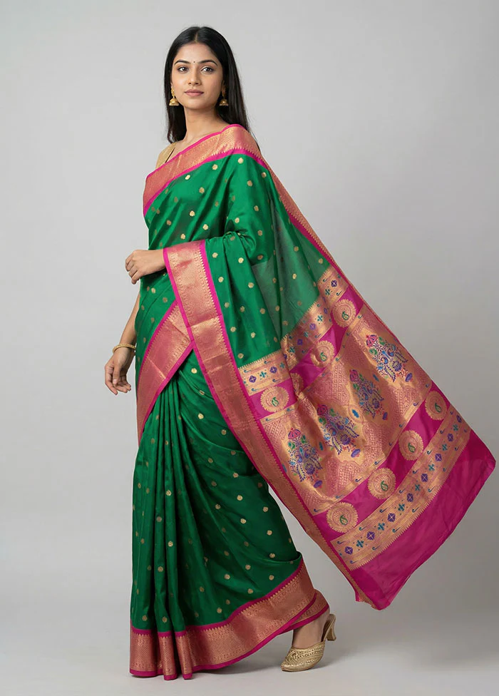 Green Kanjivaram Silk Saree With Blouse Piece