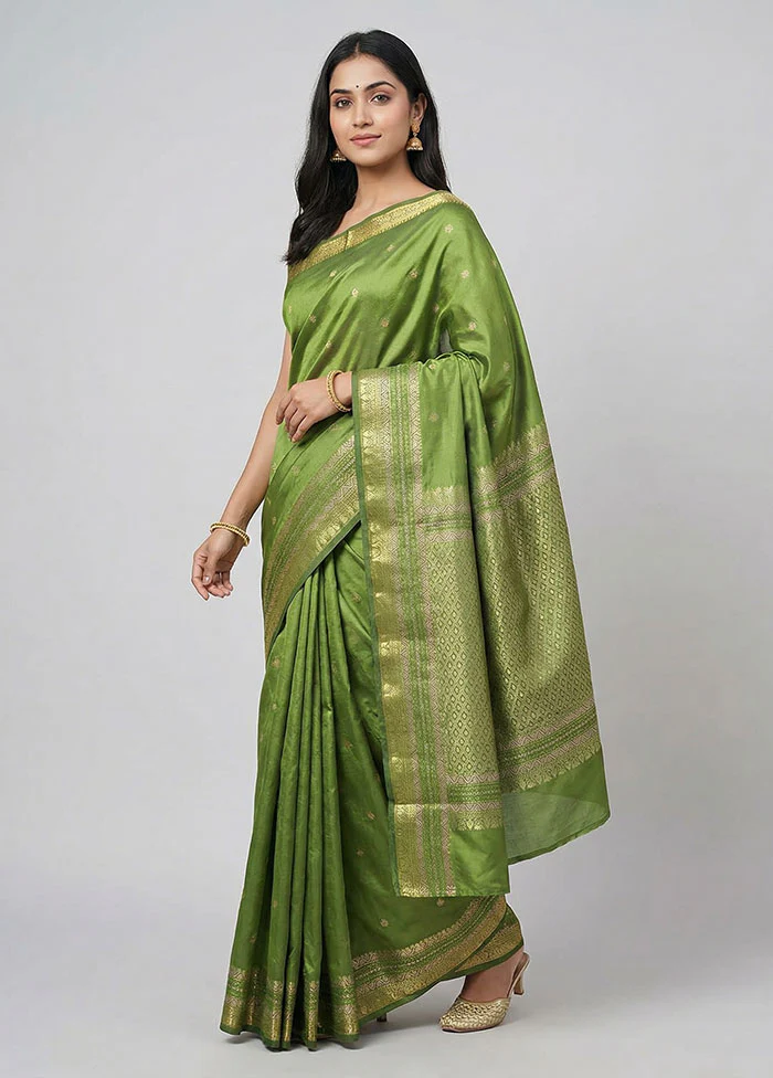 Green Kanjivaram Silk Saree With Blouse Piece