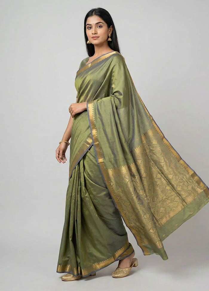 Green Kanjivaram Silk Saree With Blouse Piece